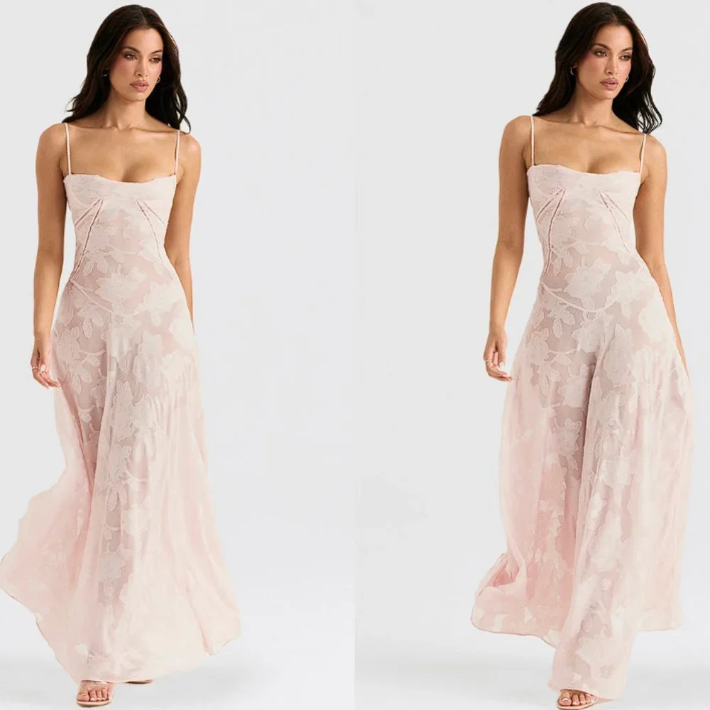 House of Cb 'Seren' Soft Pink Floral Lace Back Maxi Dress NWT - Picture 5 of 13